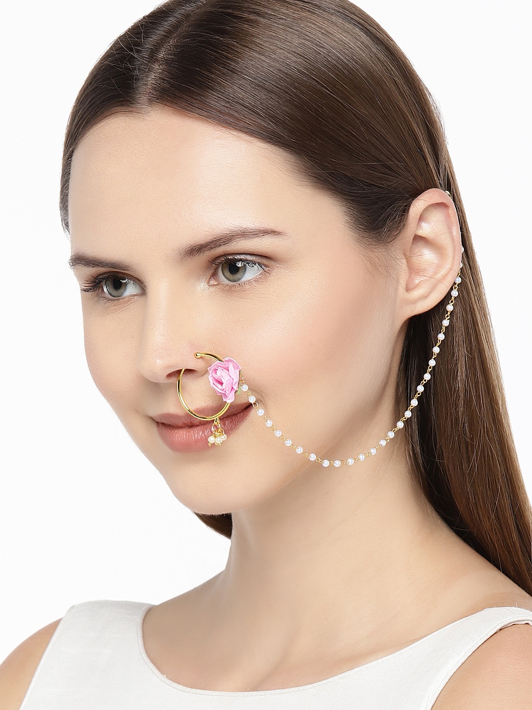 

AccessHer Gold-Plated Enamelled Chained Nose Ring