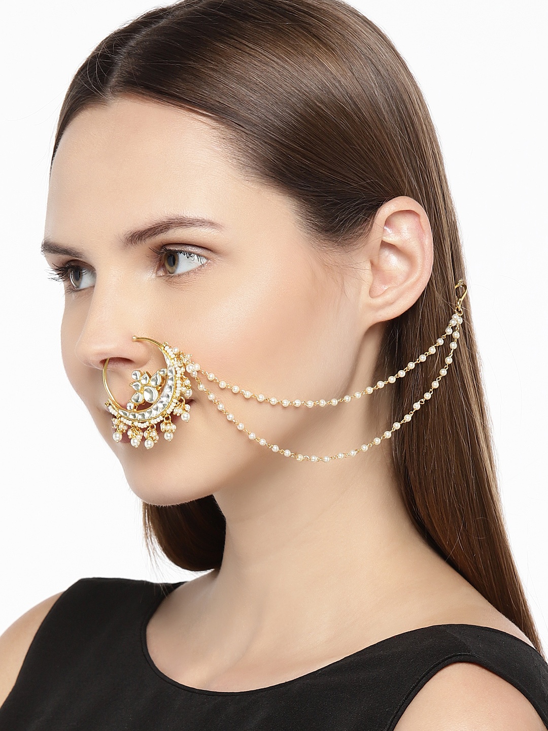

AccessHer Gold-Toned Handcrafted Jadau Pachi Kundan Gold Bridal Nose Ring