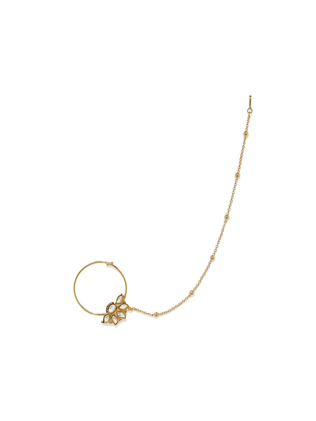 

AccessHer Gold-Plated Handcrafted Kundan Stone-Studded Chained Nose Ring