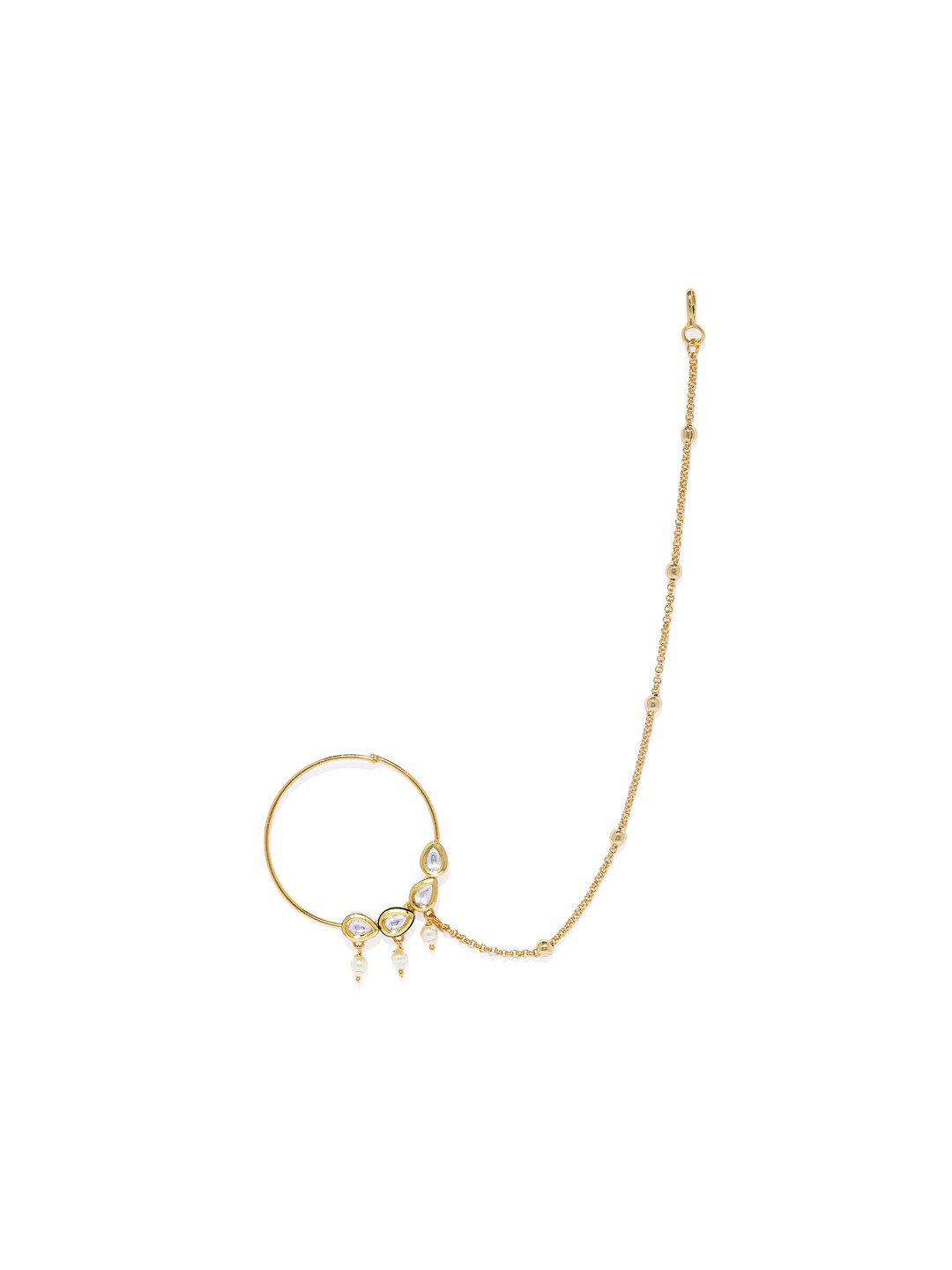 

AccessHer Gold-Plated Handcrafted Kundan Stone-Studded Chained Nose Ring