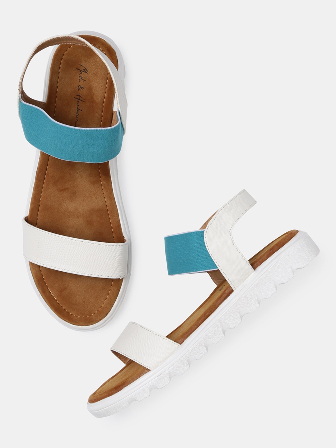 

Mast & Harbour Women White & Blue Colourblocked Open Toe Flats