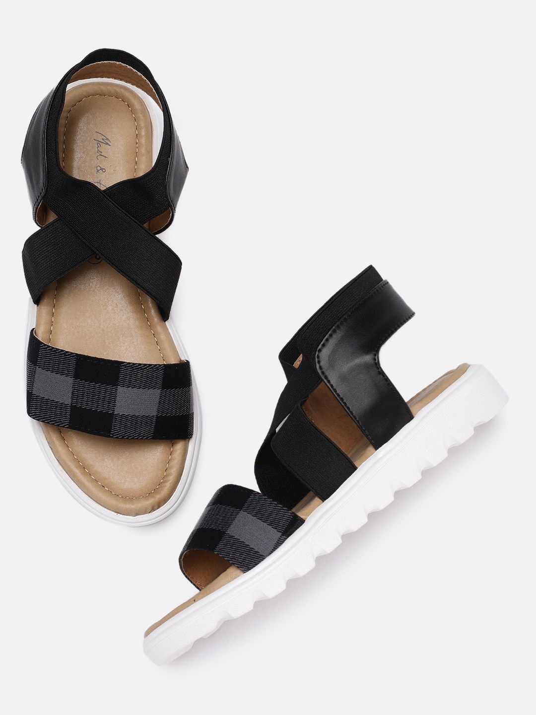 

Mast & Harbour Women Black Checked Open Toe Flats