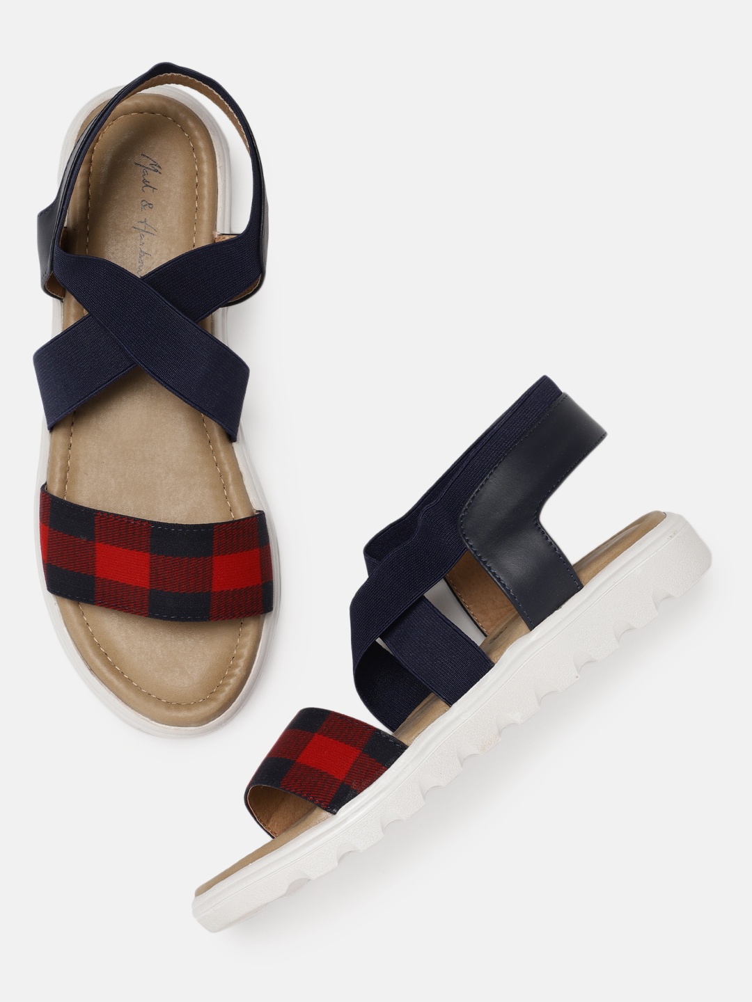 

Mast & Harbour Women Navy Blue & Red Comfort Printed Open Toe Flats