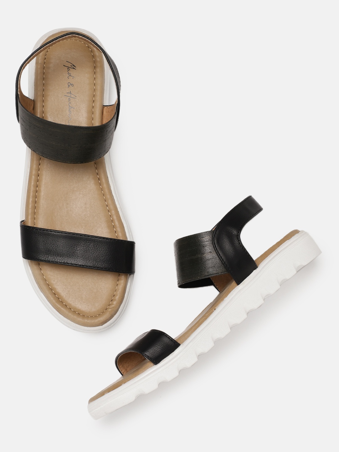 

Mast & Harbour Women Black Comfort Solid Open Toe Flats