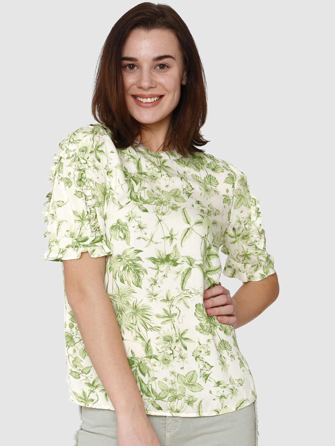 

Vero Moda Women Off-White & Green Printed Top