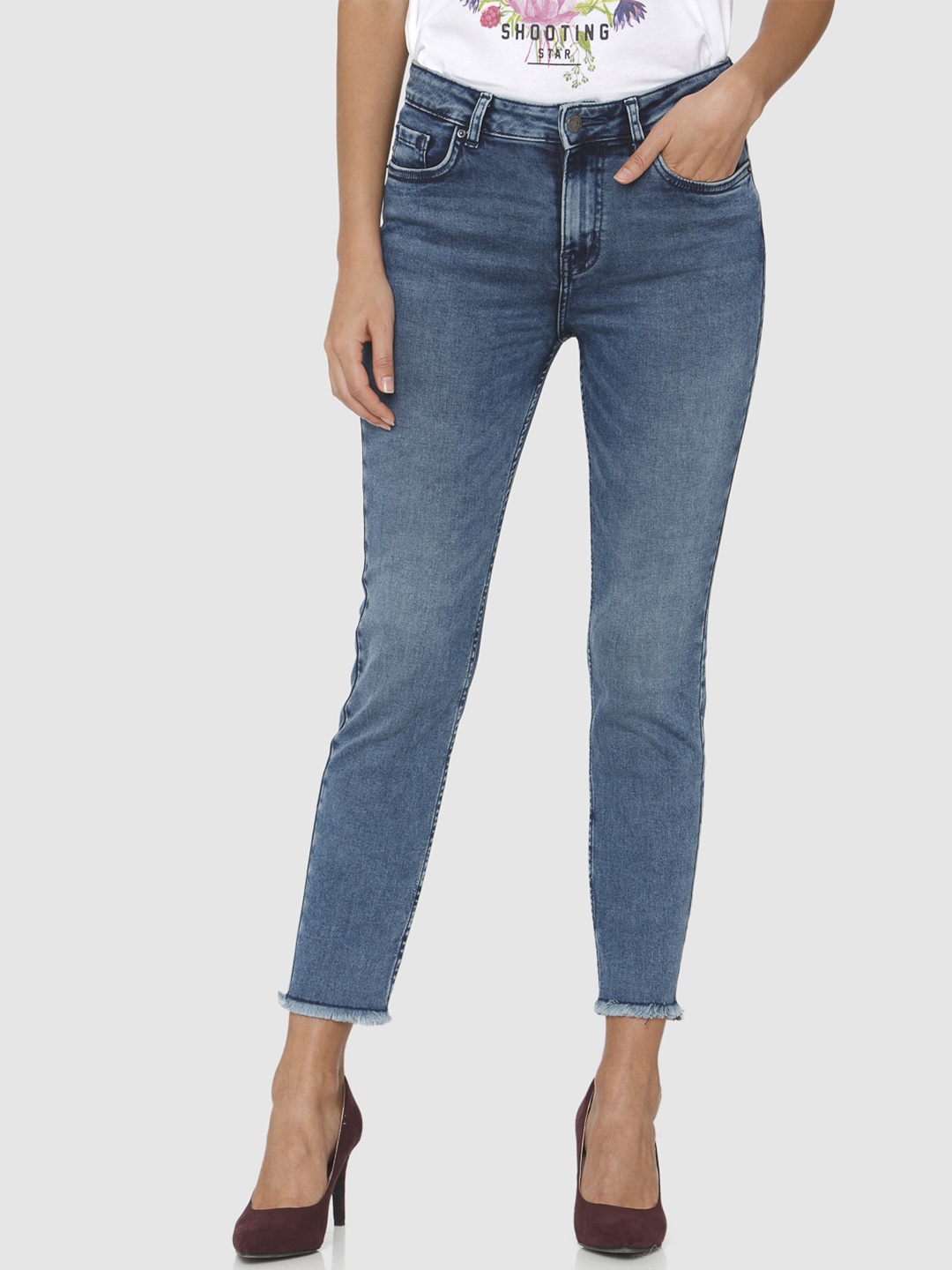 

Vero Moda Women Blue Slim Fit High-Rise Clean Look Stretchable Cropped Jeans