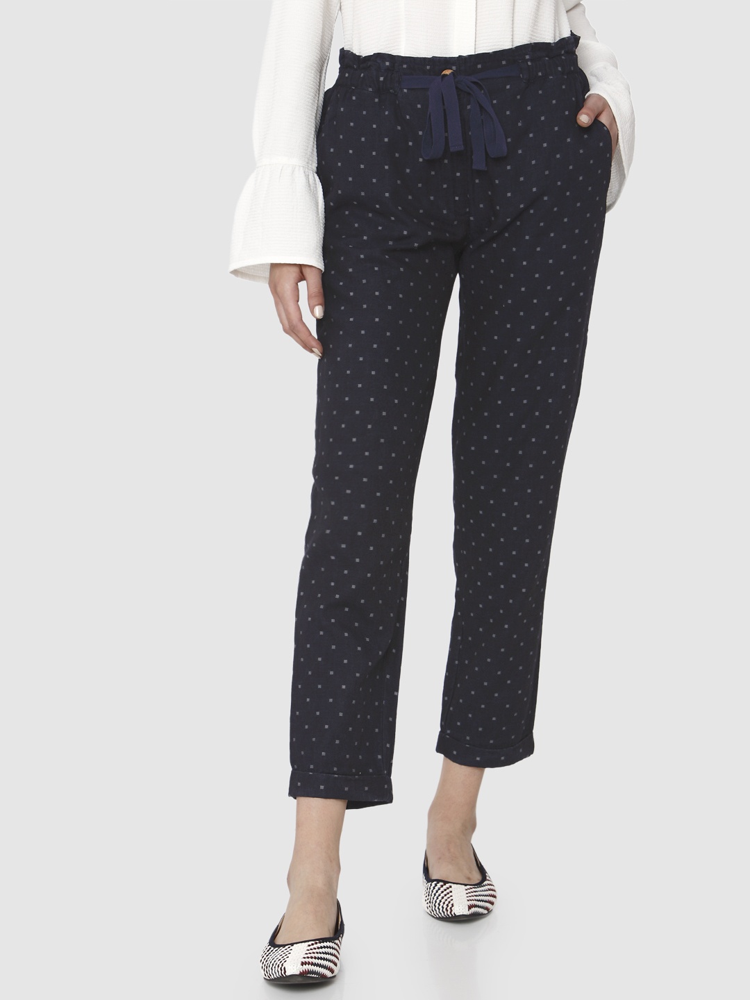 

Vero Moda Women Navy Blue Loose Fit Self Design Regular Trousers