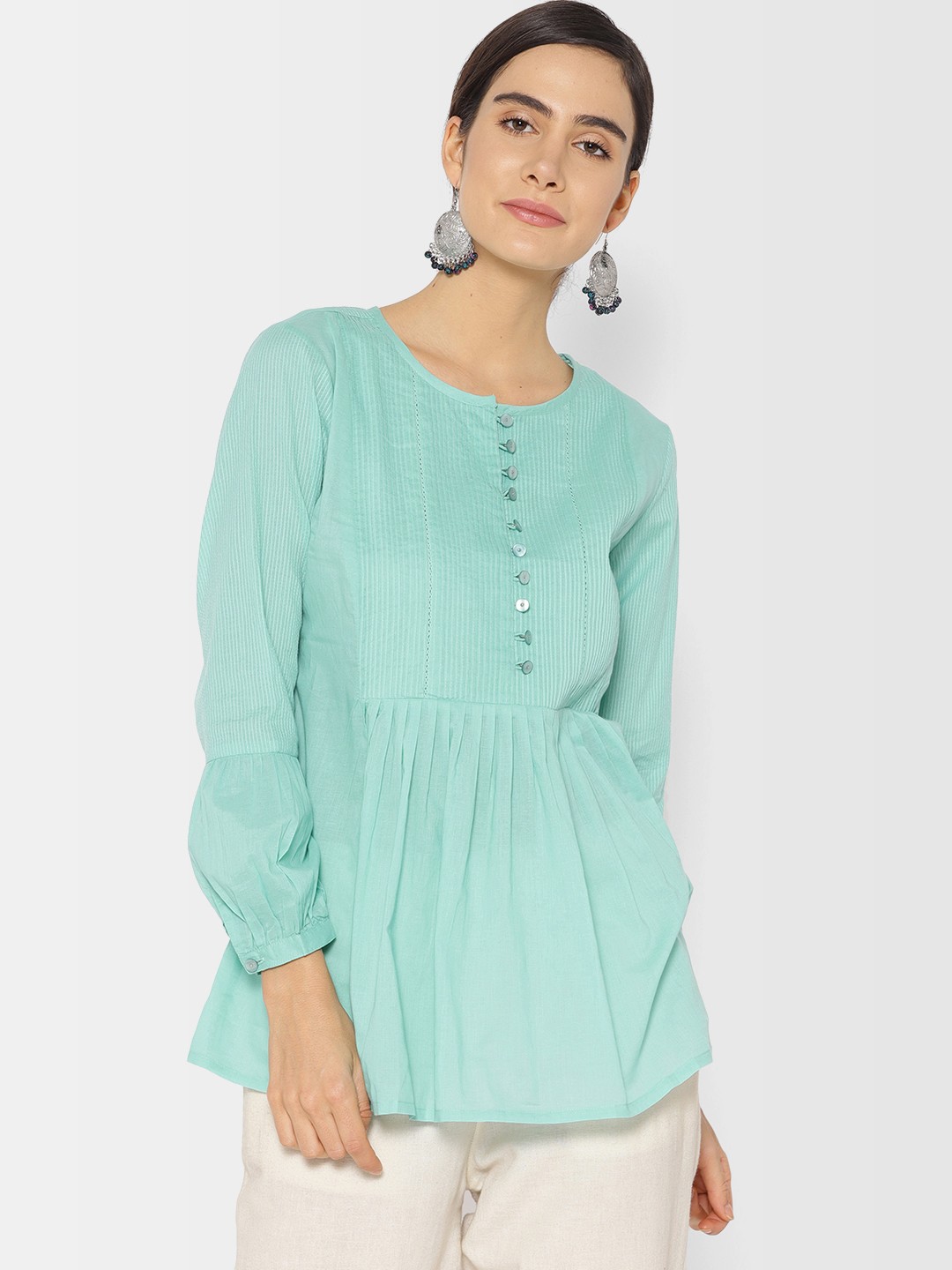 

Fabindia Women Blue Solid A-Line Kurti