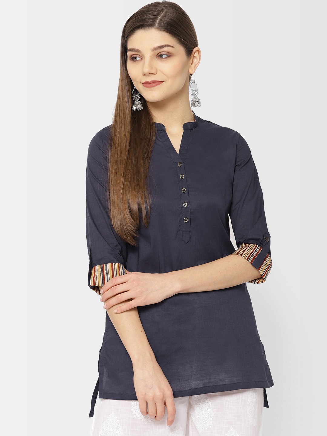 

Fabindia Navy Blue Solid Tunic