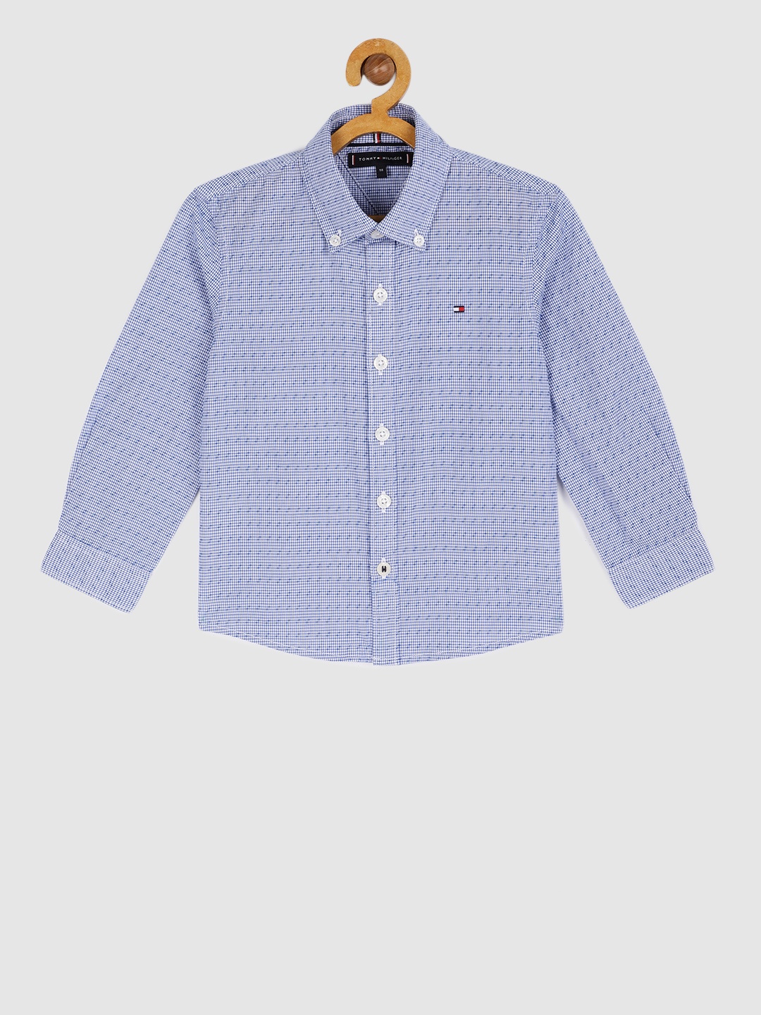 

Tommy Hilfiger Boys Blue & White Regular Fit Checked Casual Shirt