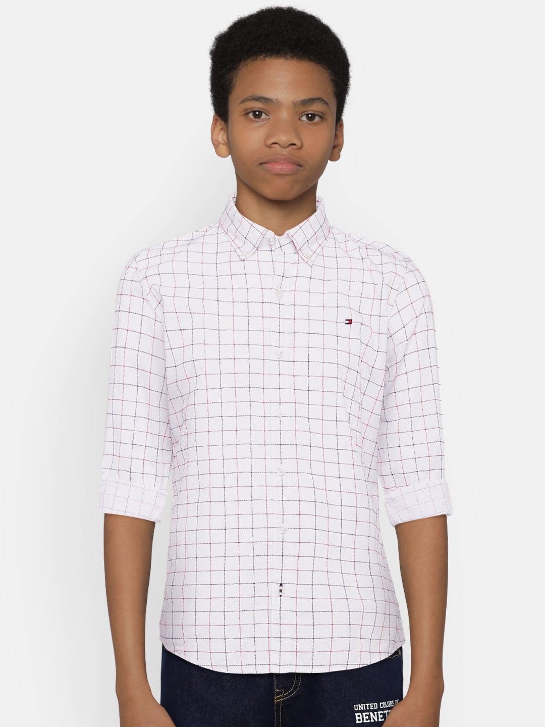 

Tommy Hilfiger Boys White & Navy Blue Checked Casual Shirt