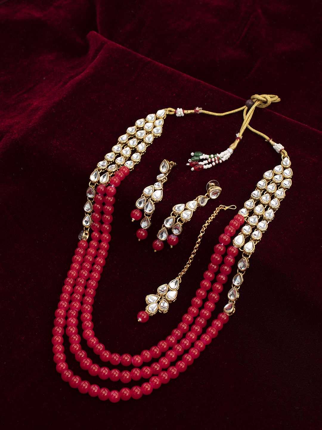 

Peora Women Gold-Plated & Kundan Studded Multistranded Beaded Jewellery Set