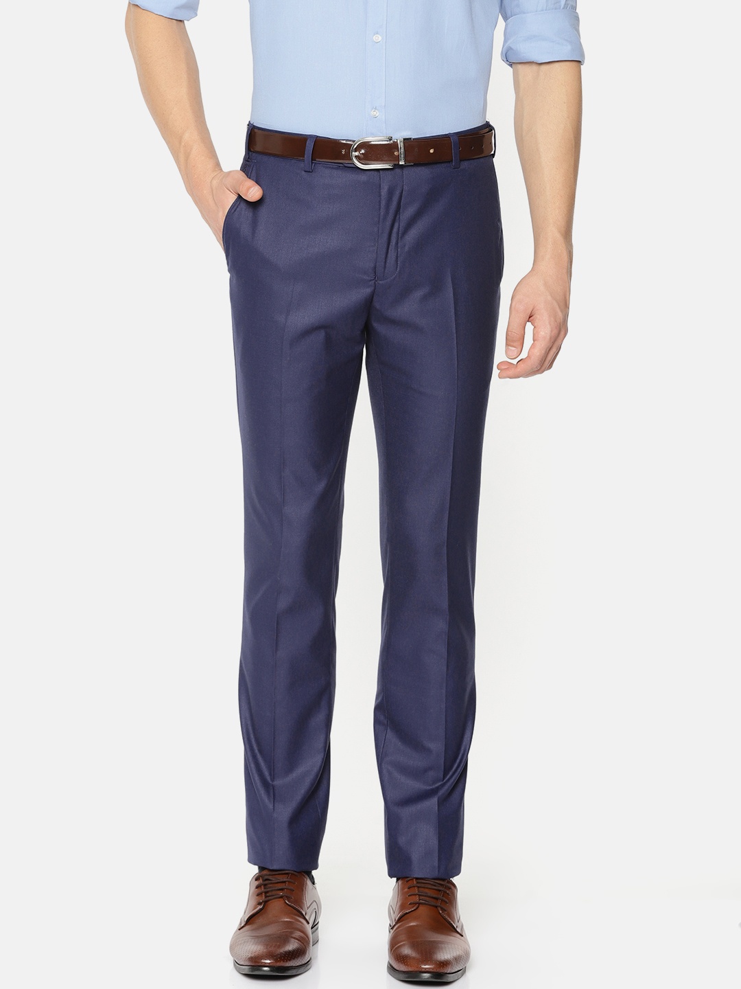 

Raymond Men Blue Slim Fit Solid Regular Trousers