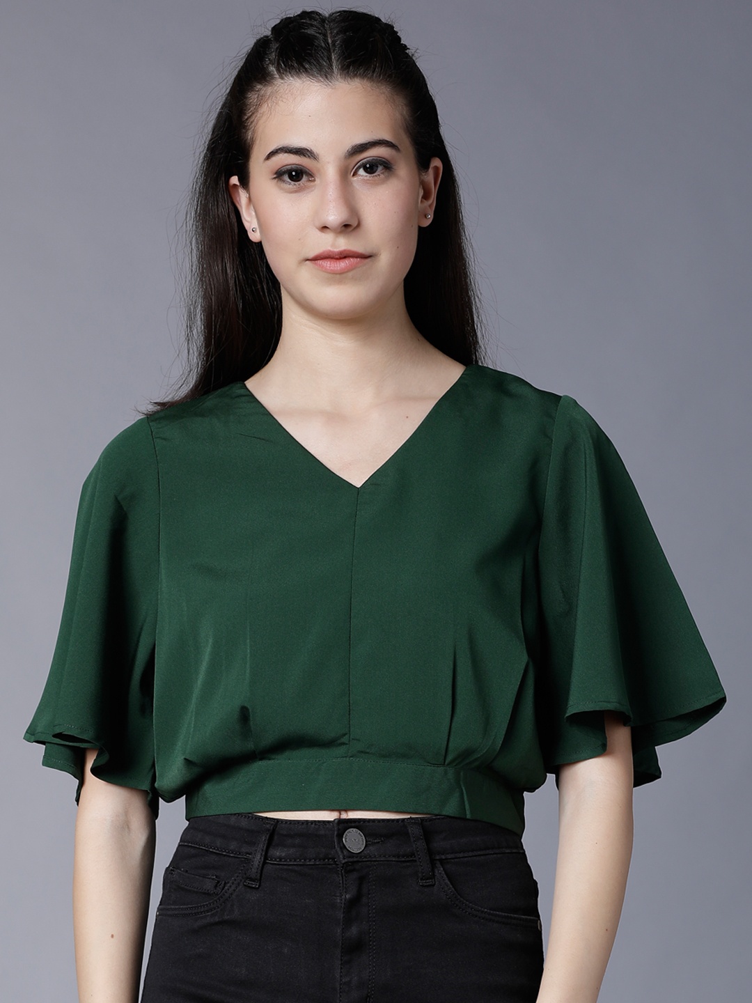 

Tokyo Talkies Green Blouson Crop Top