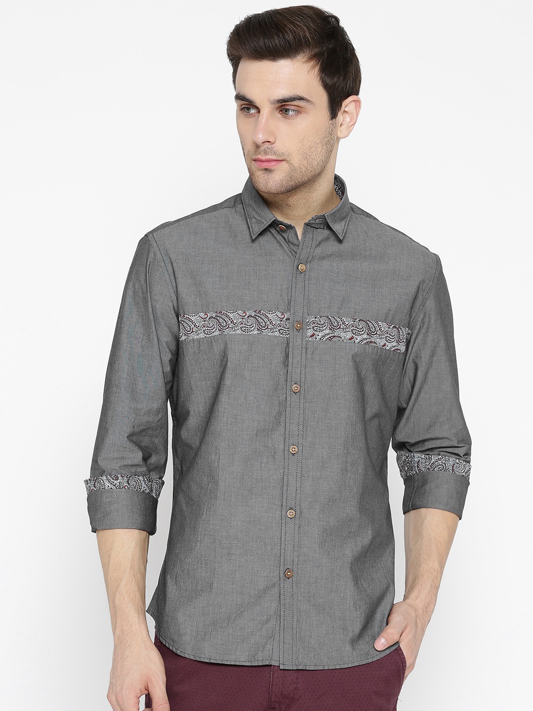 

John Players Grey Trim Fit Casual Shirt