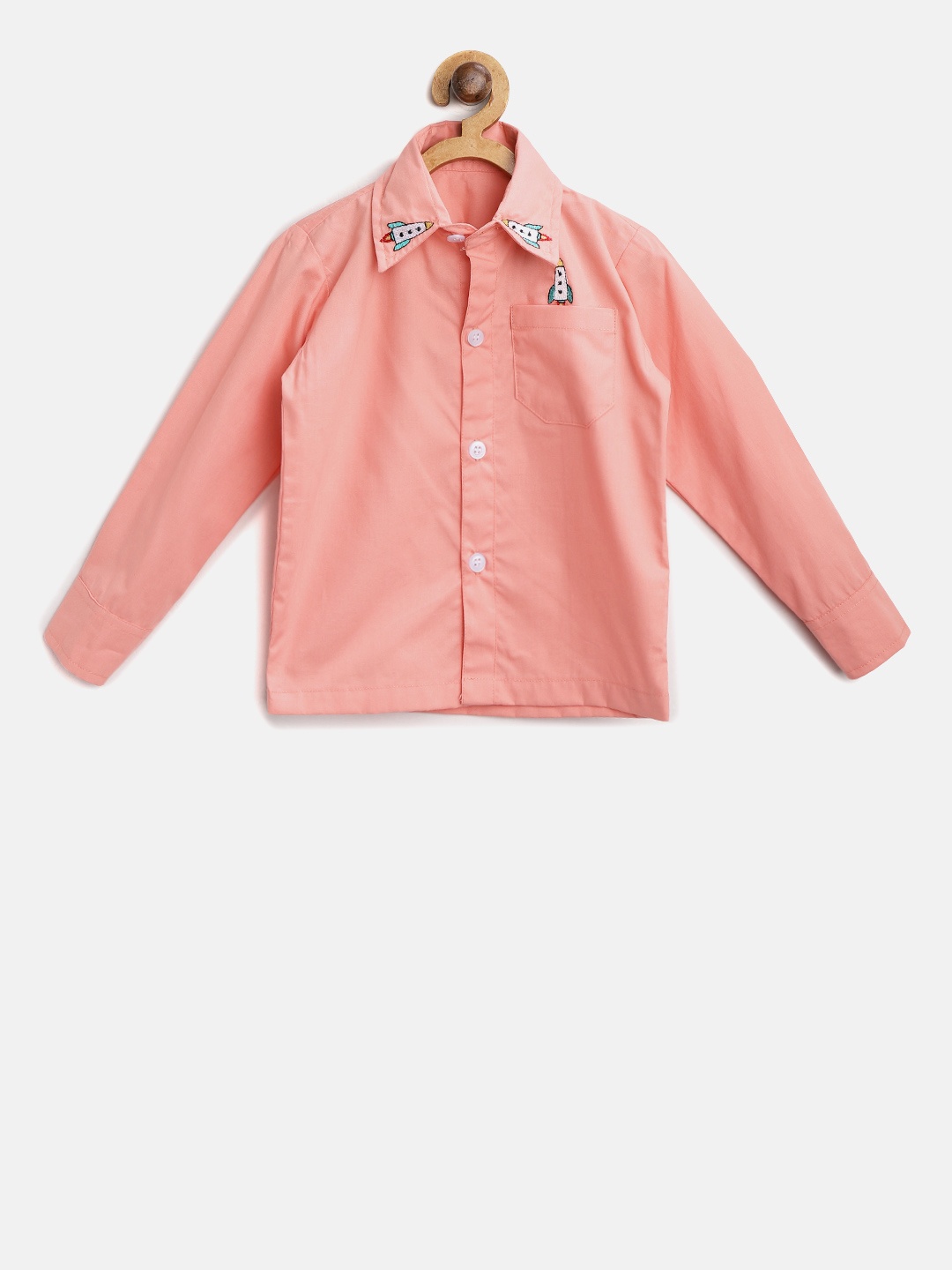 

Kids Clan Boys Coral Pink Regular Fit Solid Casual Shirt