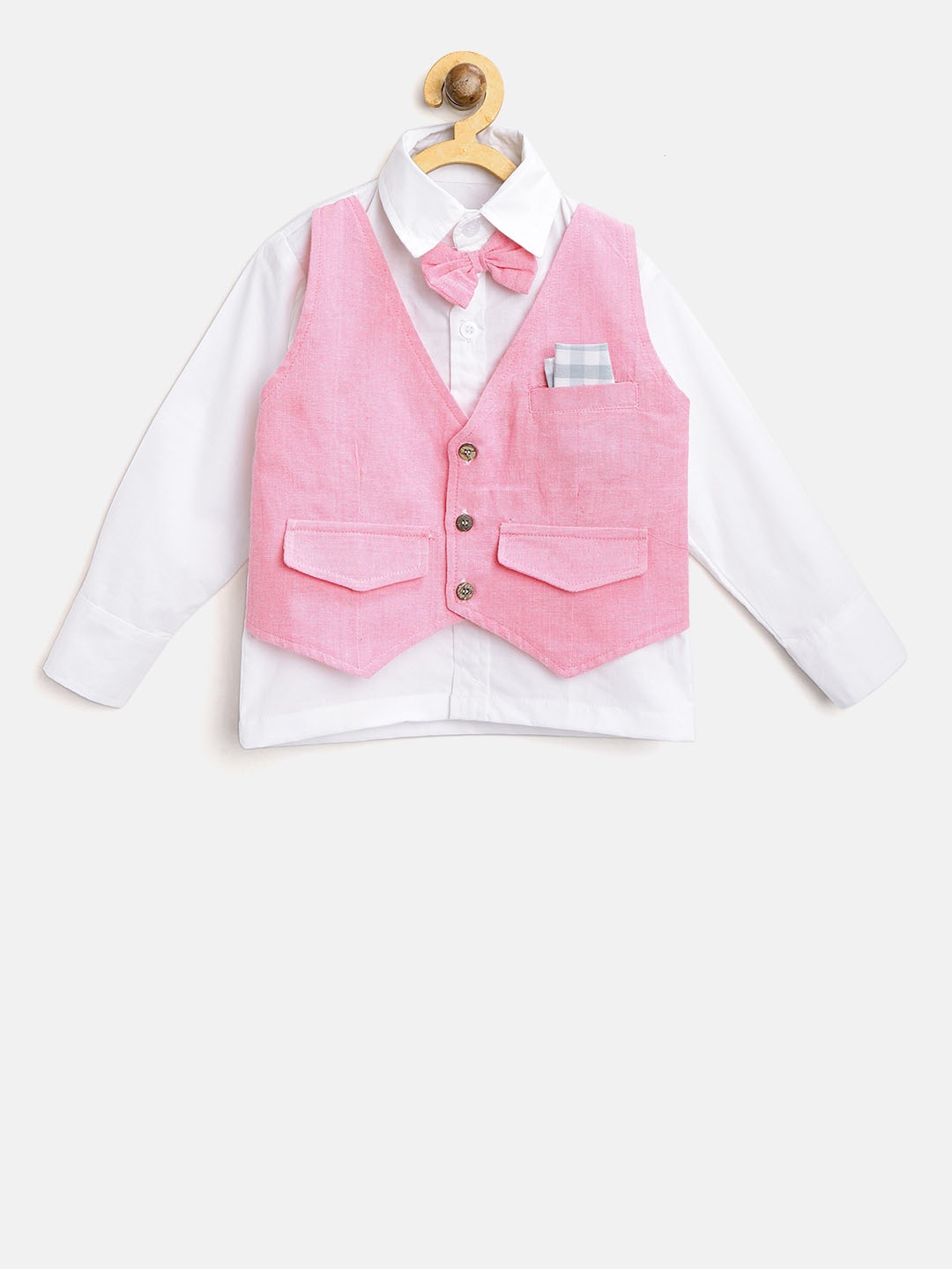 

Kids Clan Boys White & Pink Regular Fit Solid Partywear Shirt