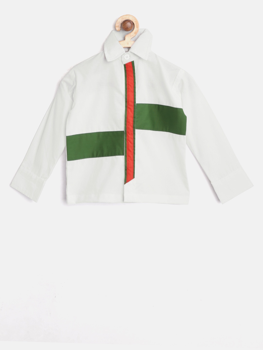 

Kids Clan Boys White & Green Regular Fit Colourblocked Casual Shirt