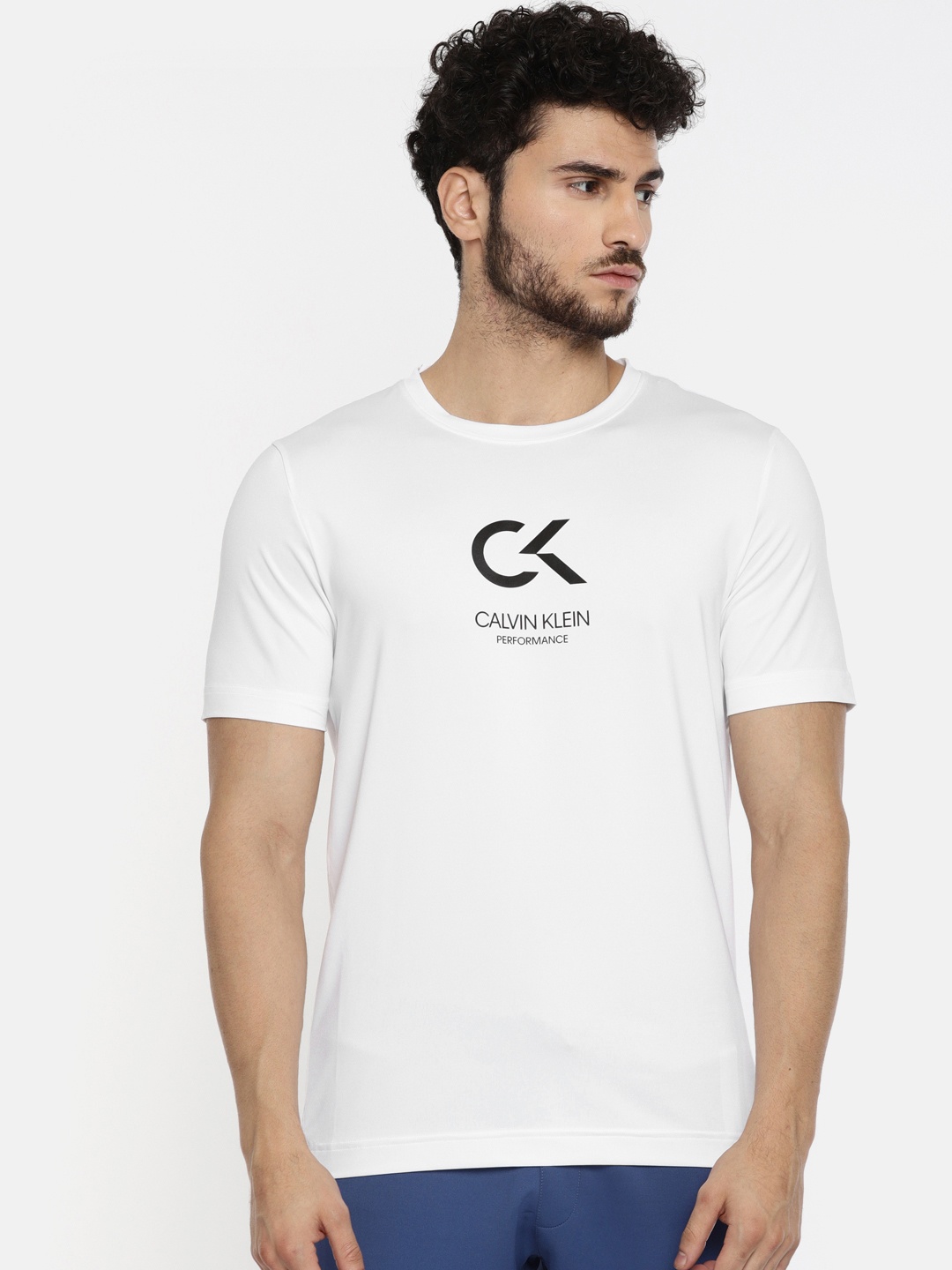 

Calvin Klein Jeans Men White Printed Performance Fit Round Neck T-shirt