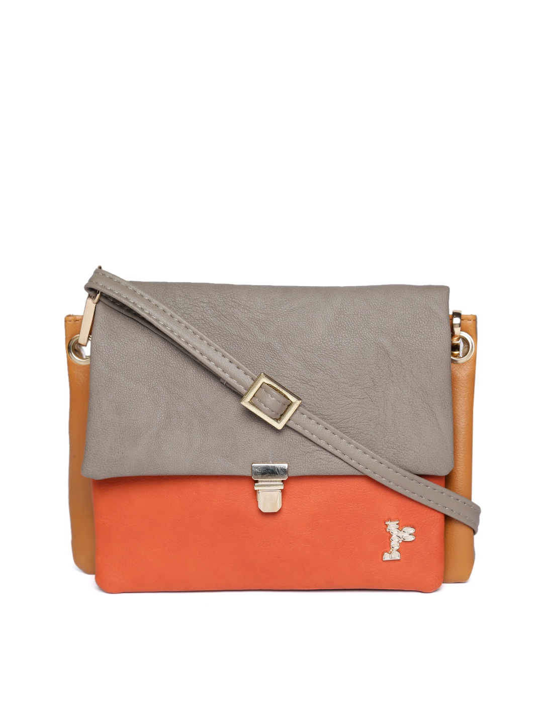 

Baggit Grey & Coral Orange Colourblocked Sling Bag