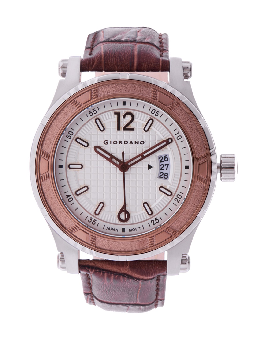

GIORDANO Men White & Copper-Toned Leather Analogue Watch GD-1012-01