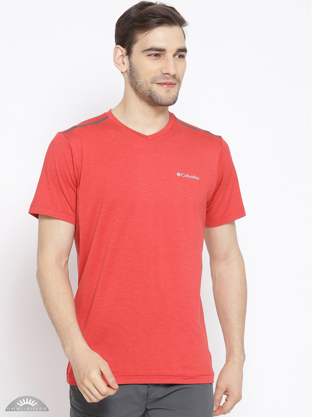 

Columbia Men Red Solid Tech Trail II V-Neck Hiking T-shirt