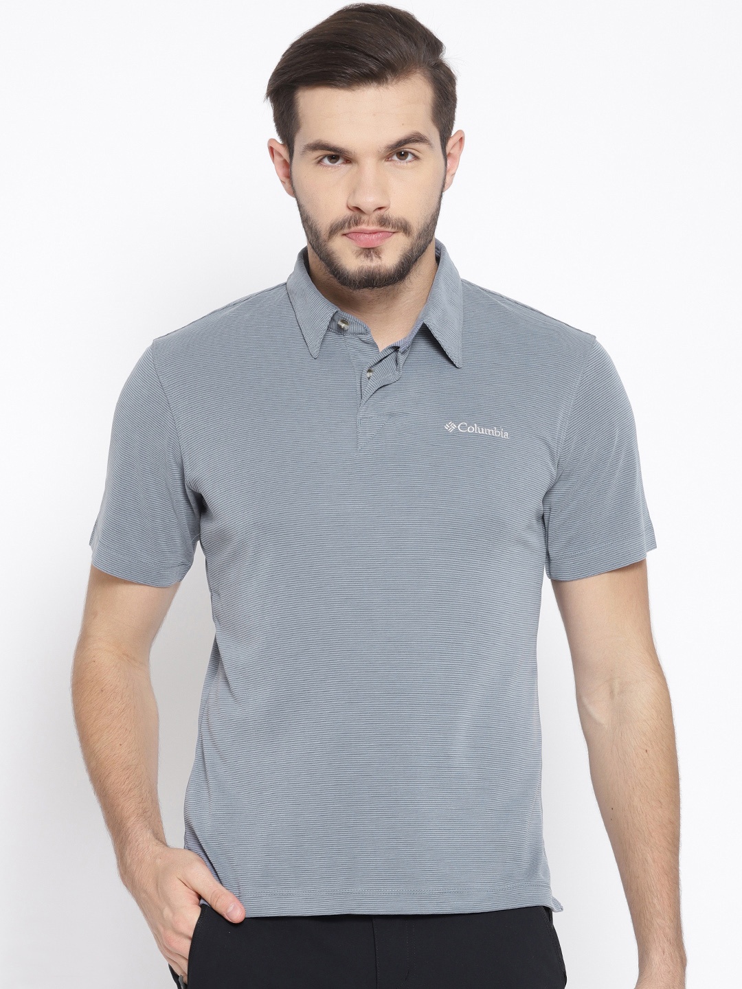 

Columbia Grey Sun Ridge Self-Striped UV Protect Outdoor Polo Hiking T-shirt