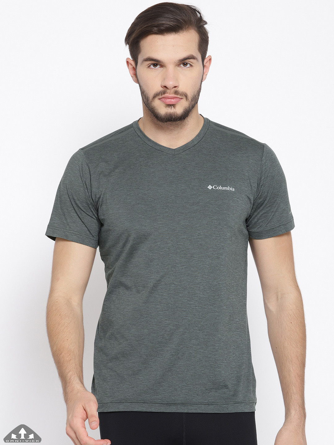 

Columbia Men Charcoal Grey Solid Tech Trail II V-Neck Hiking T-shirt
