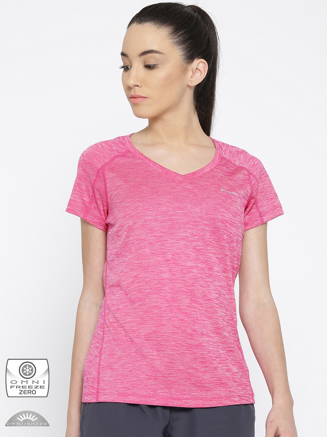 

Columbia Women Pink Solid Zero Rules Hiking T-shirt