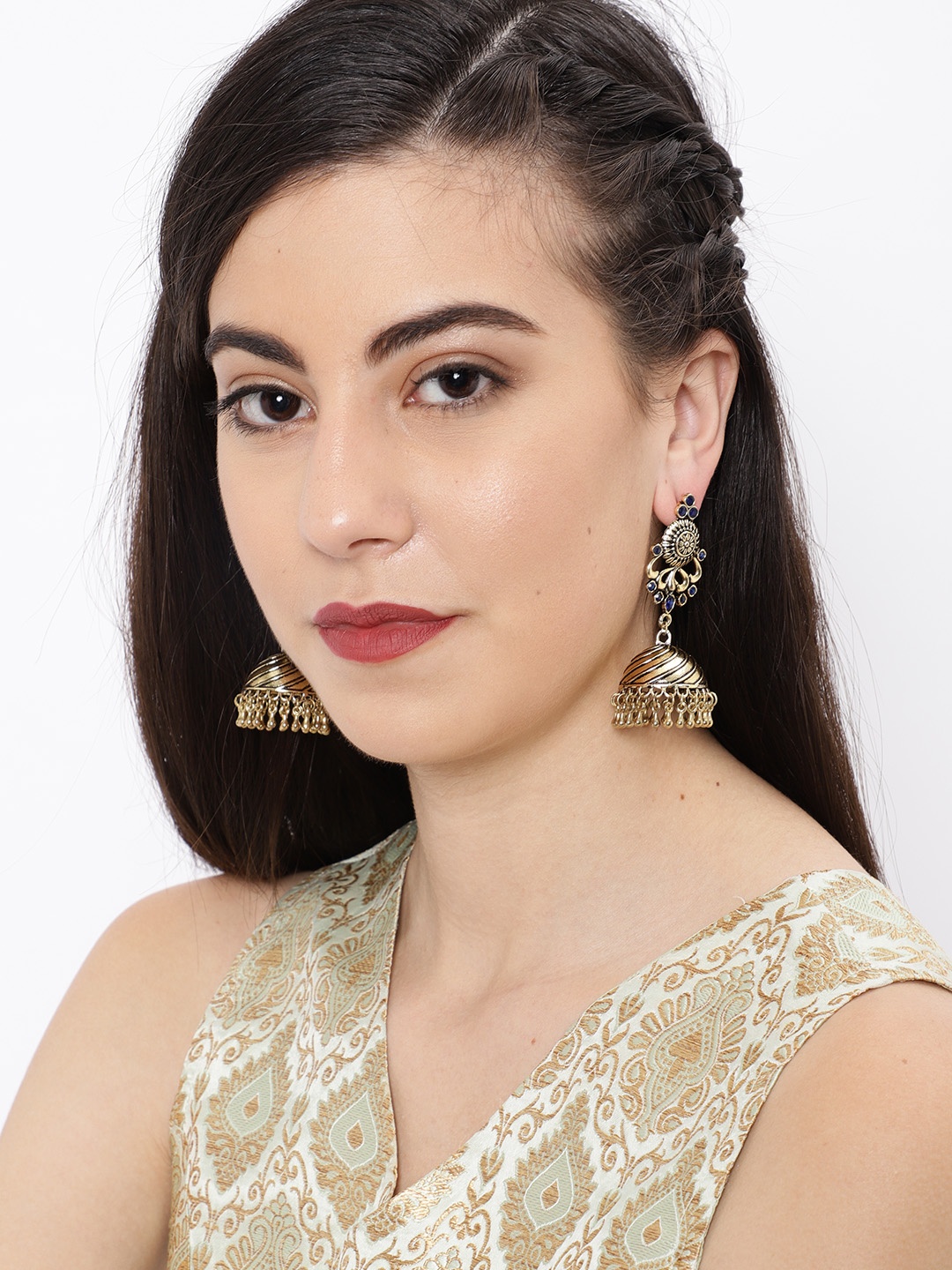 

Ayesha Gold-Toned & Blue Dome Shaped Jhumkas