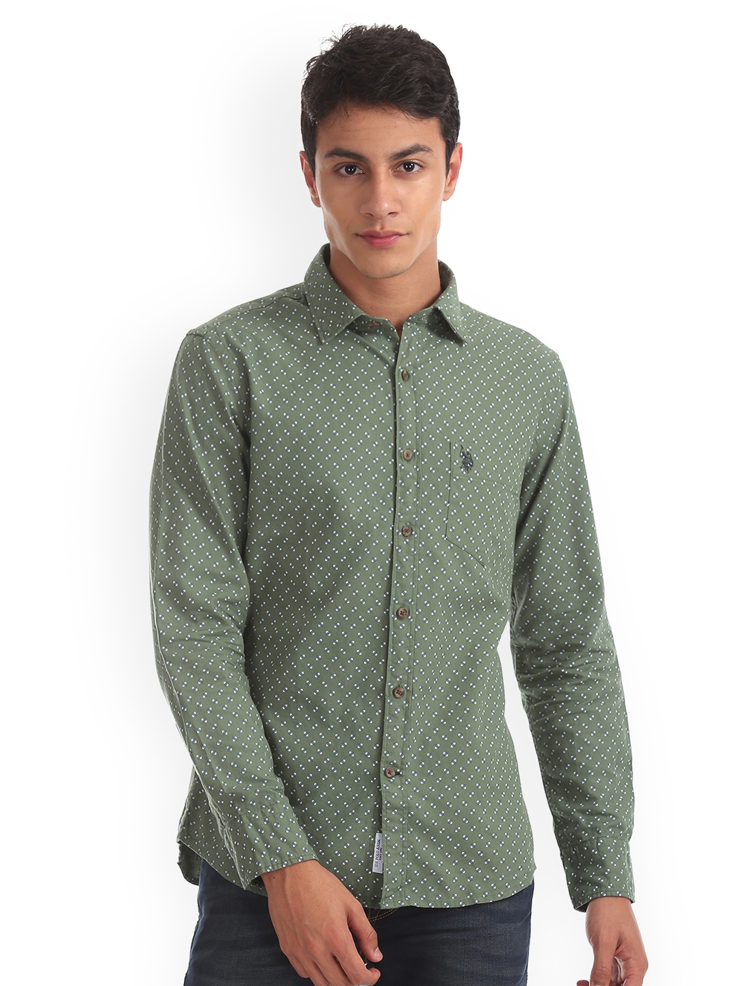 

U.S. Polo Assn. Men Green Regular Fit Printed Casual Shirt