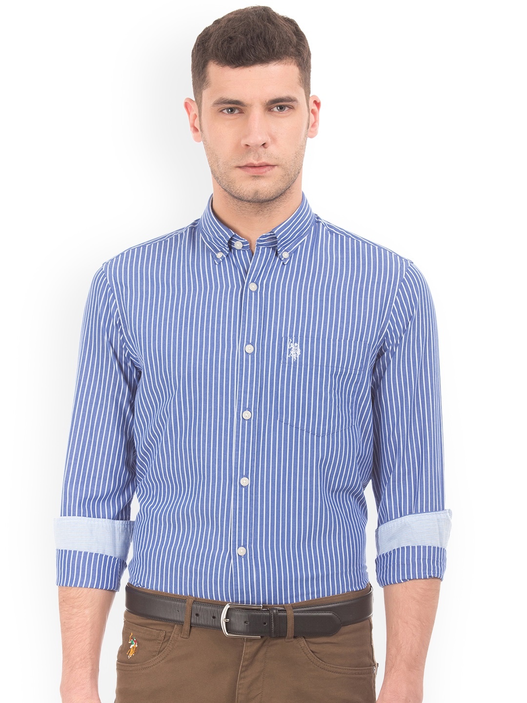 

U.S. Polo Assn. Men Blue & White Regular Fit Striped Casual Shirt
