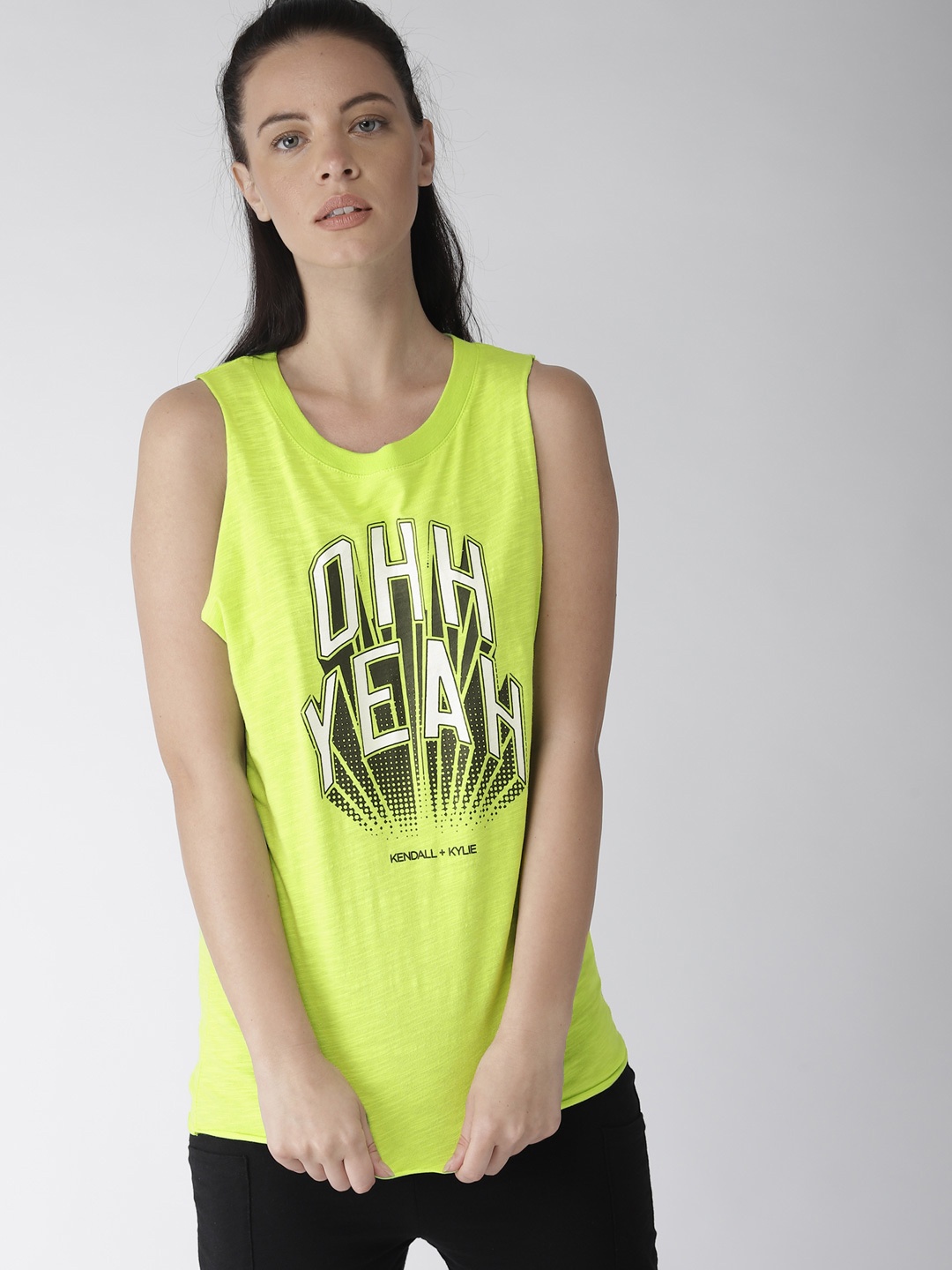 

FOREVER 21 Women Green Printed Tank Pure Cotton Top