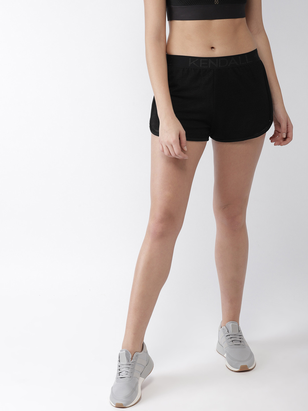 

FOREVER 21 Women Black Self Design Regular Fit Sports Shorts