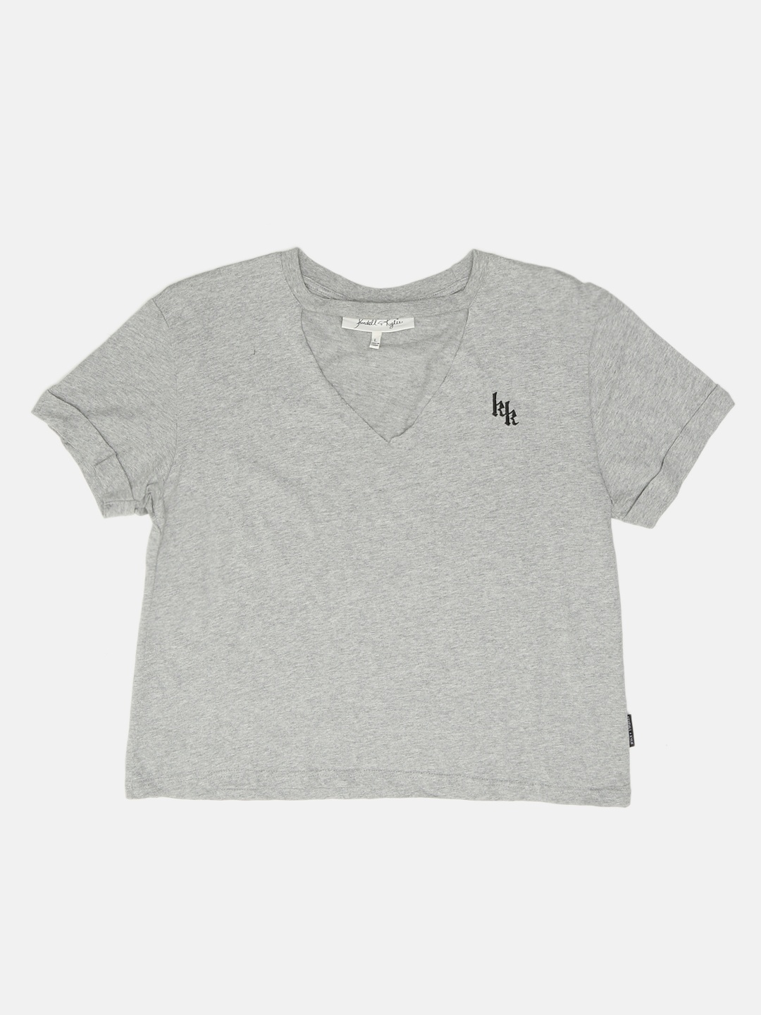 

FOREVER 21 Women Grey Solid V-Neck T-shirt