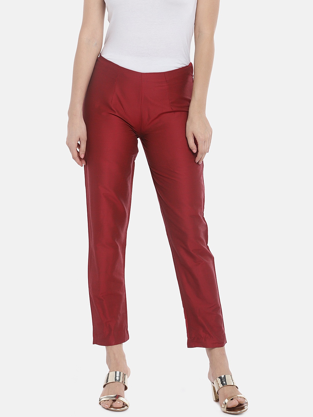 

Ethnicity Women Maroon Loose Fit Solid Regular Trousers