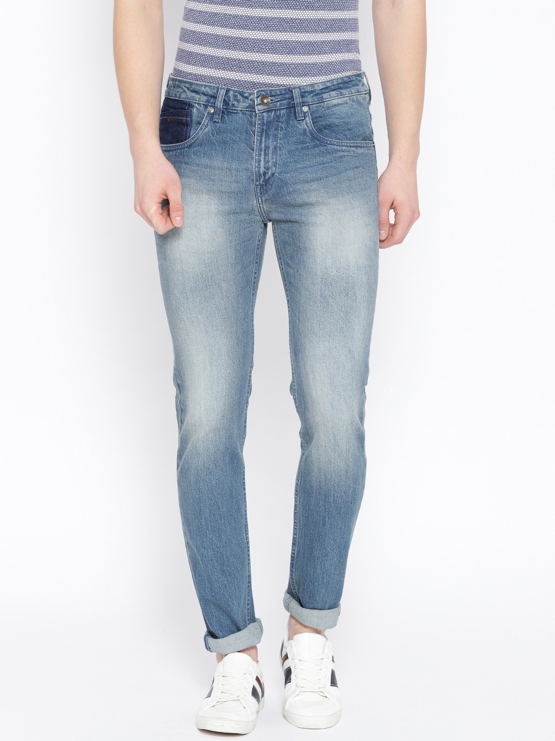 

Blackberrys Men Blue Regular Fit Acid-Wash Low Distress Stretchable Jeans
