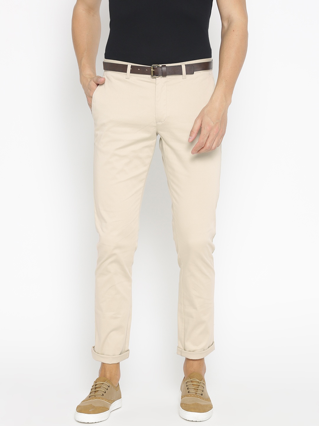 

Blackberrys Men Beige B-95 Slim Fit Solid Chinos