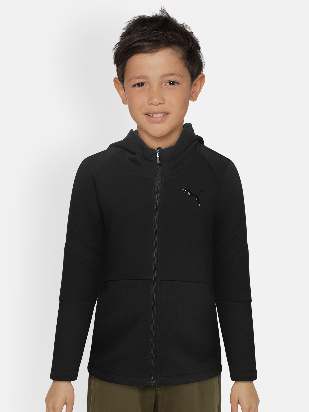 

Puma Boys Black Solid Evostripe Hooded Sporty Jacket