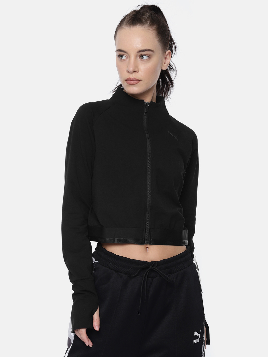 

Puma Women Black Regular Fit Solid Soft Sports DRYCELL Cropped Sporty Jacket