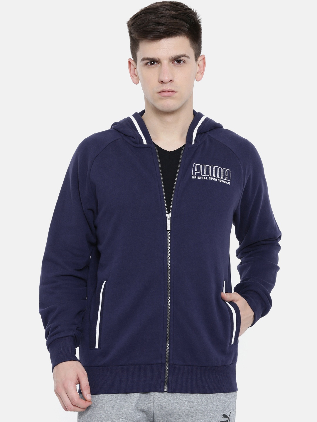 

Puma Men Navy Blue Regular Fit Solid Athletics Hooded Sweatshirt
