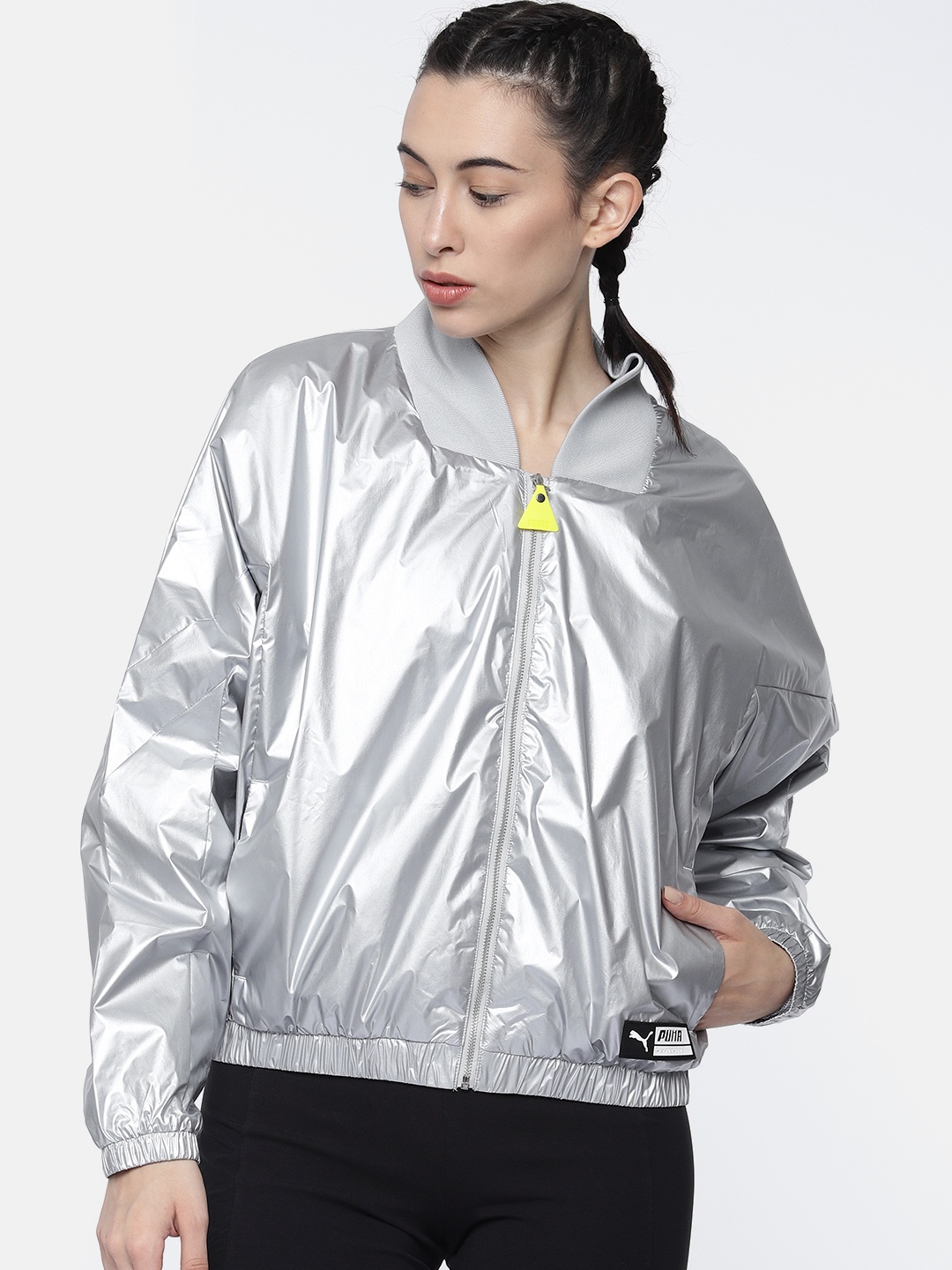 

Puma Women Silver-Toned Solid TZ Sporty Jacket