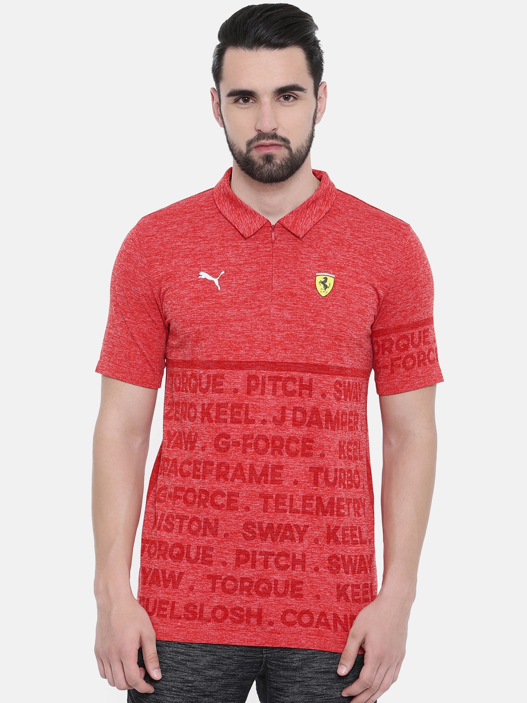 

PUMA Motorsport Men Red Printed SF evoKNIT Polo Collar T-shirt