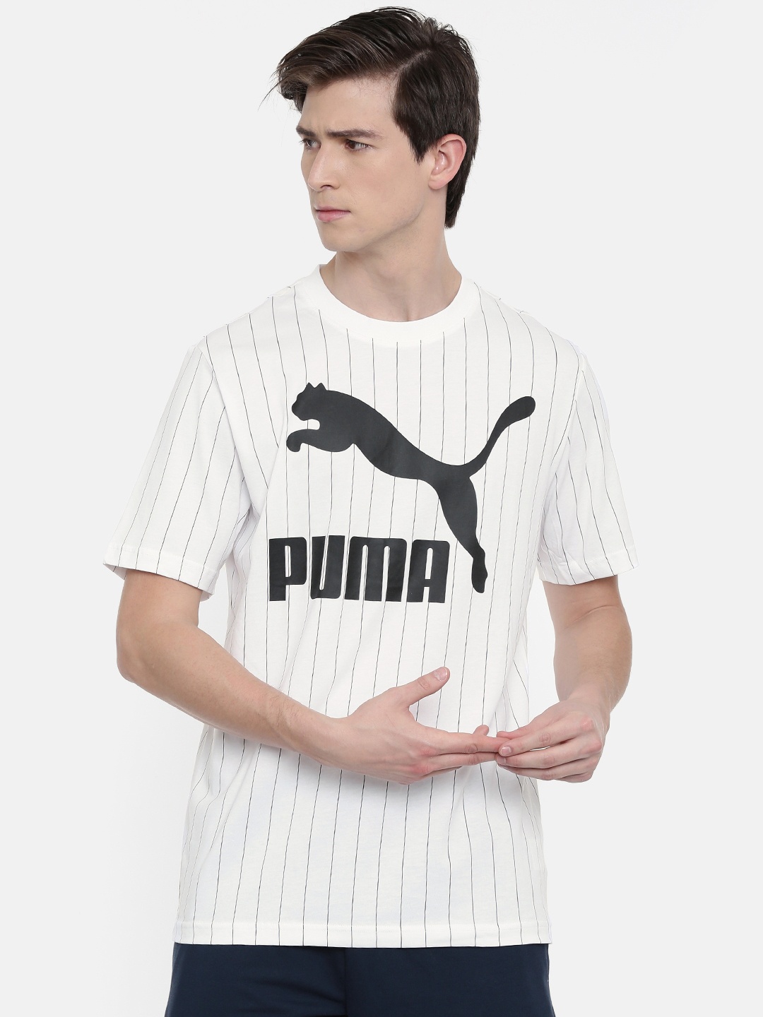 

Puma Men White Printed Pinstripe AOP Pure Cotton T-shirt