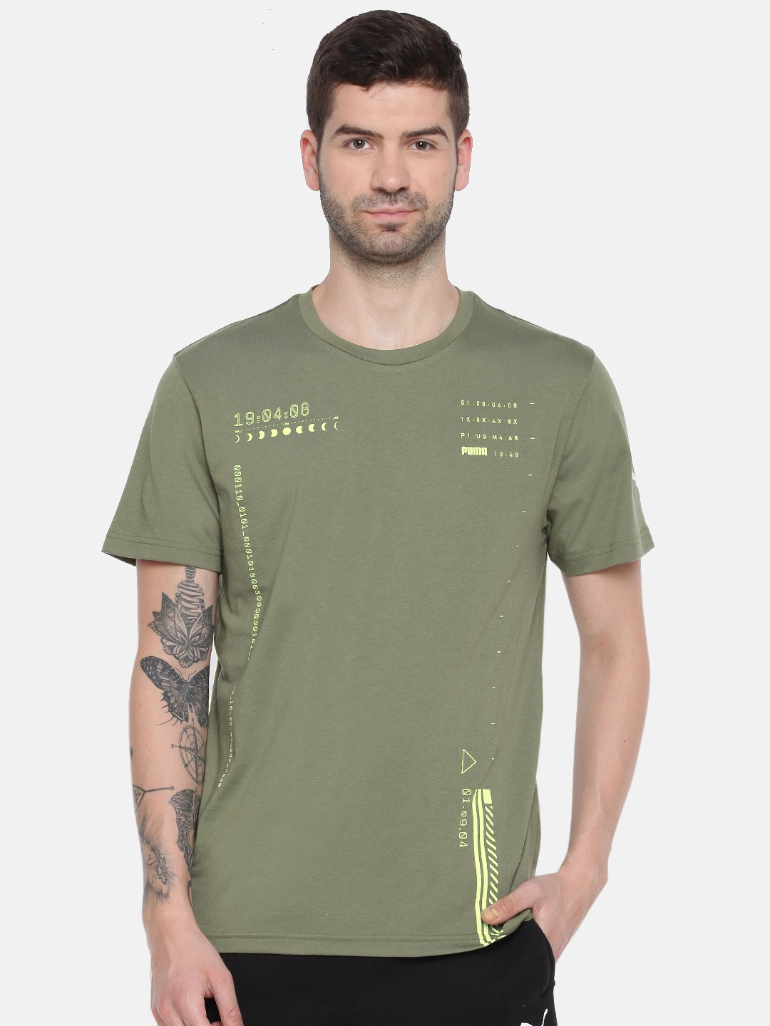 

Puma Men Olive Green N.R.G. Graphic Round Neck T-shirt