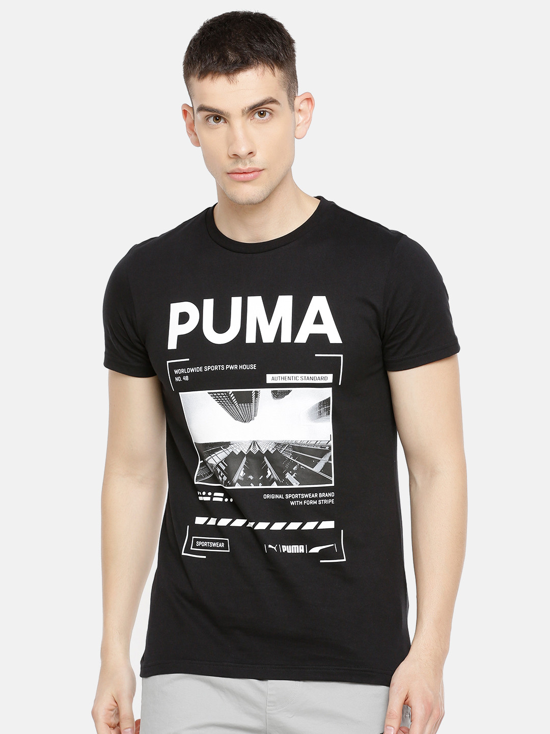 

Puma Men Black Slim Fit Graphic Epoch Photo Printed Round Neck Pure Cotton T-shirt