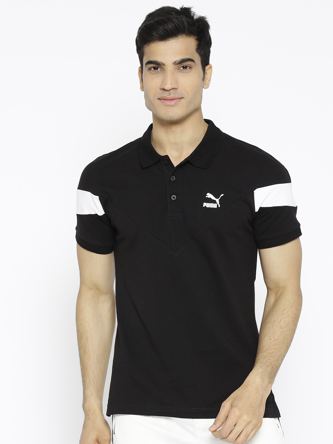 

Puma Men Black Iconic MCS Slim Polo Collar T-shirt