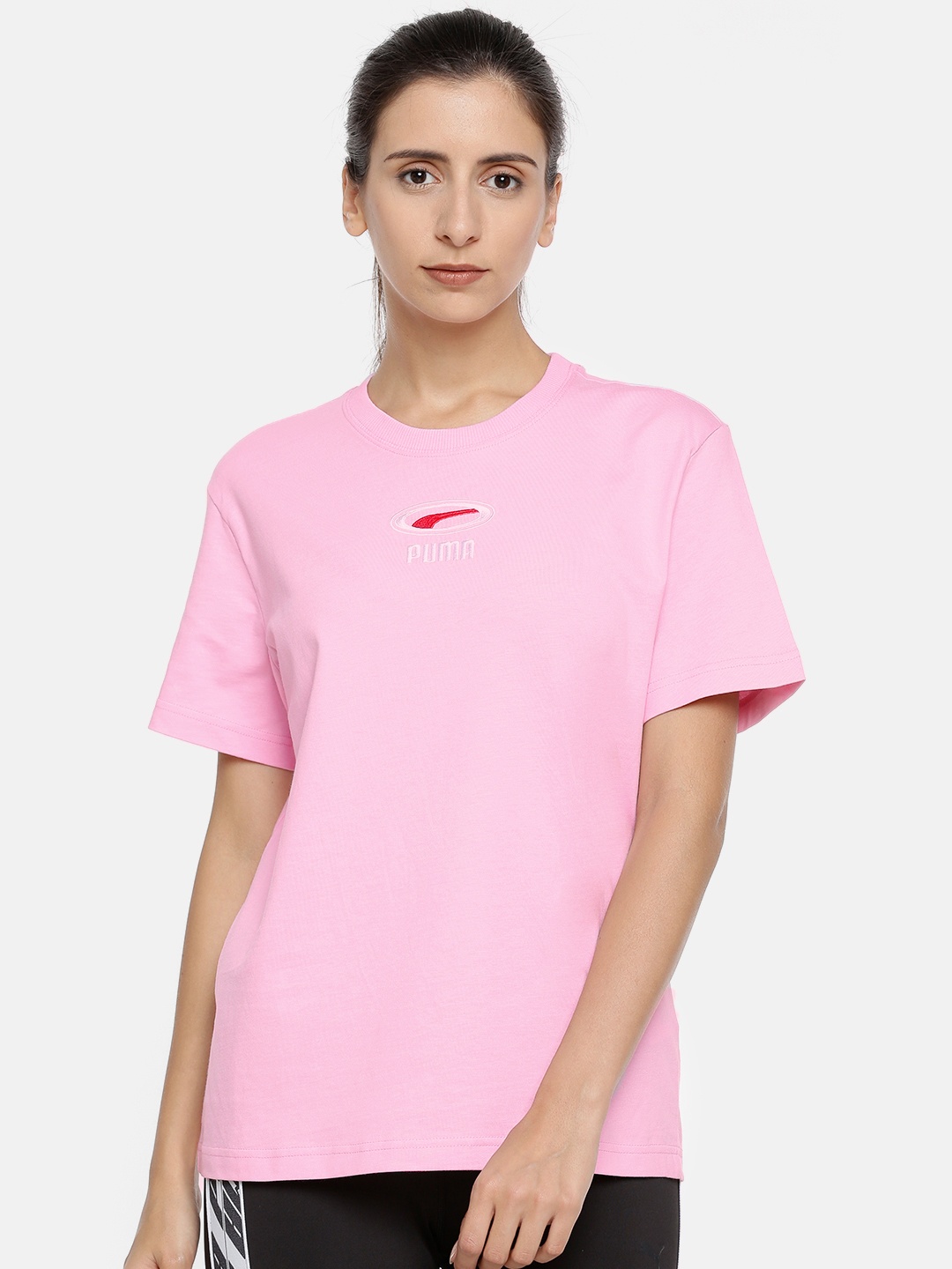 

Puma Women Pink OG Solid Round Neck Pure Cotton T-shirt