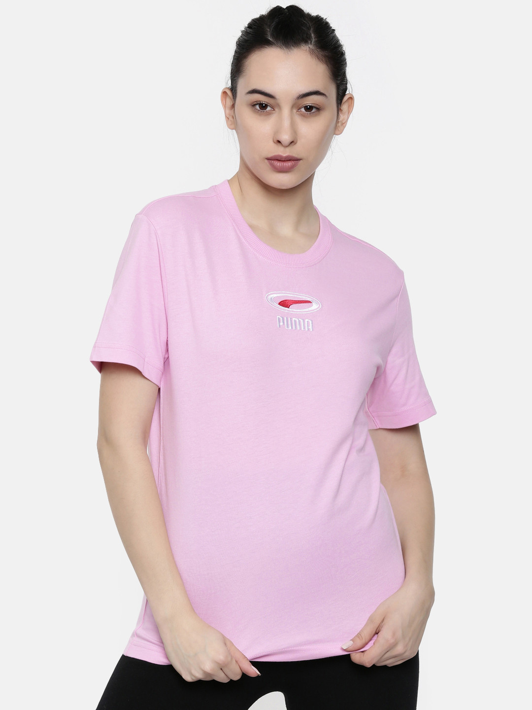 

Puma Women Pink OG Solid Round Neck Pure Cotton T-shirt