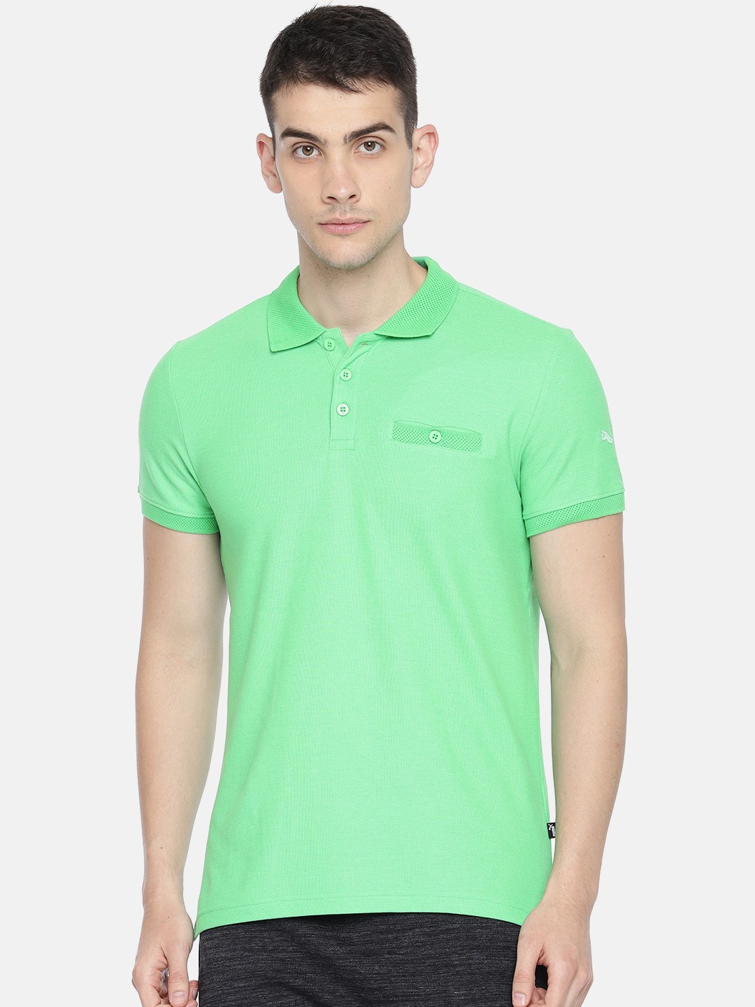 

Puma Men Green Solid Heather Polo Collar T-shirt